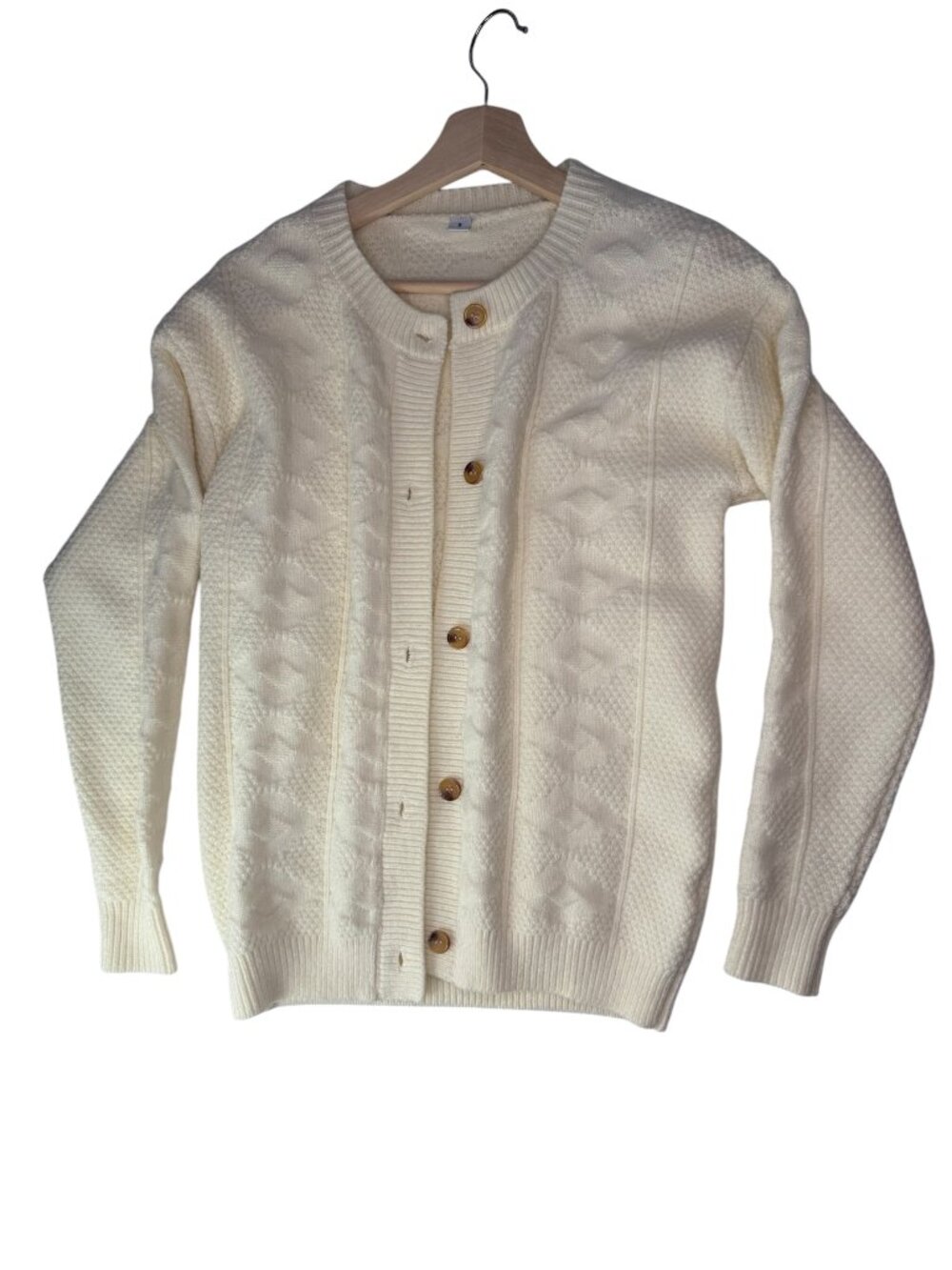 Cableknit Sweater, Ivory Cream, Size women's Small, Button Cardigan